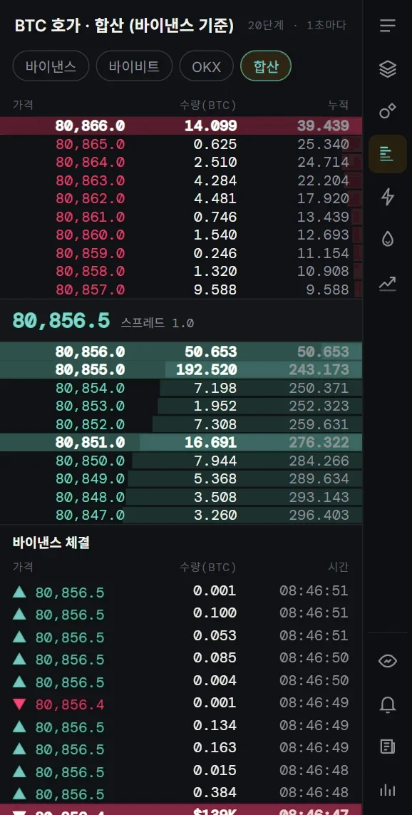 The order book panel